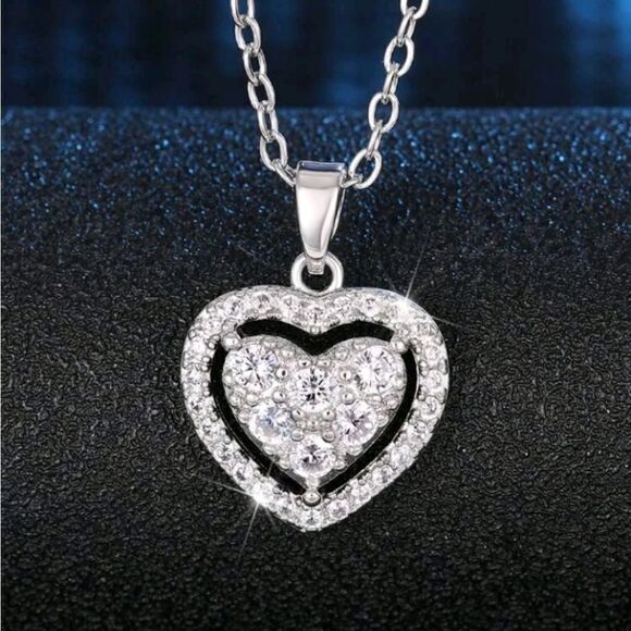 Rhinestone Heart Charm Pendant Necklace - Picture 5 of 5